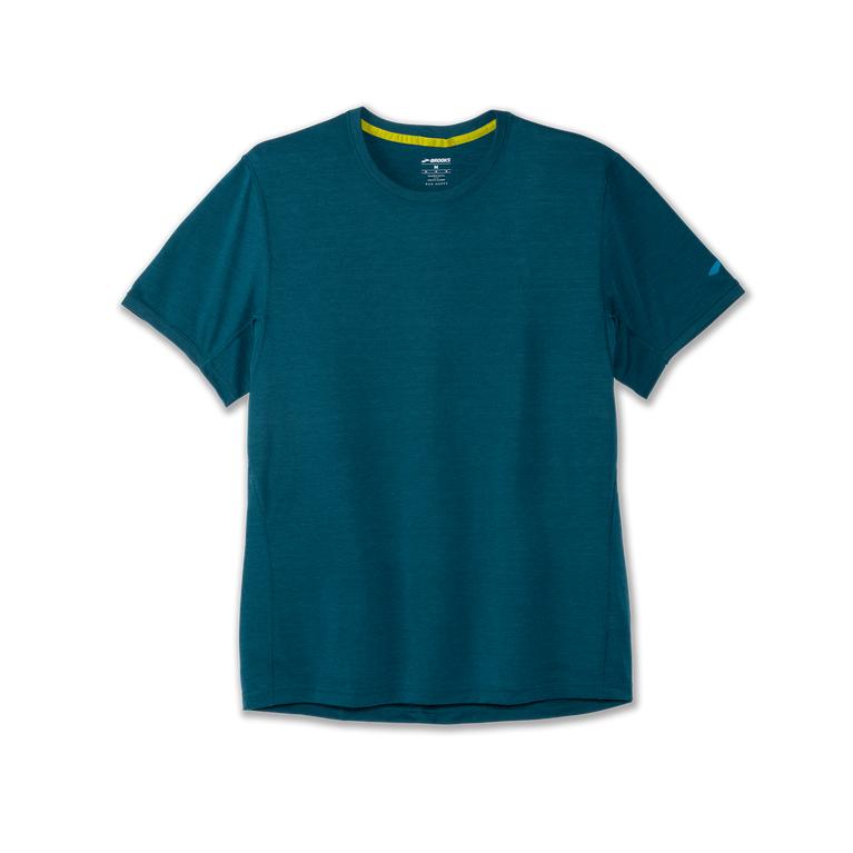 Brooks Distance Men's Short Sleeve Running Shirt - Heather Alpine/CadetBlue (04236-EOCW)